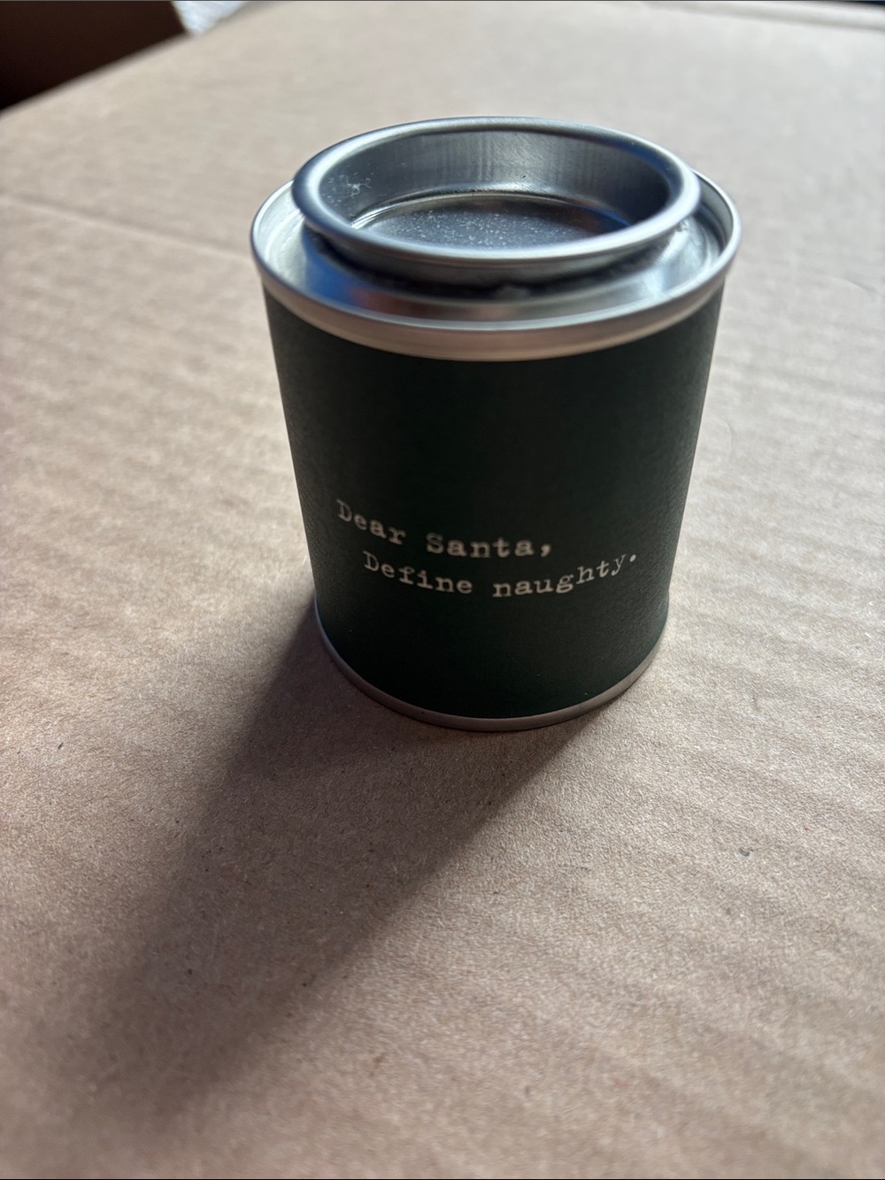 Holiday Candle Tin - Dark Green "Dear Santa, Define Naughty."